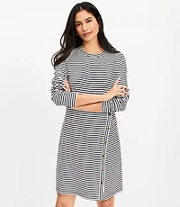 Petite Striped Side Button Long Sleeve Mini Dress