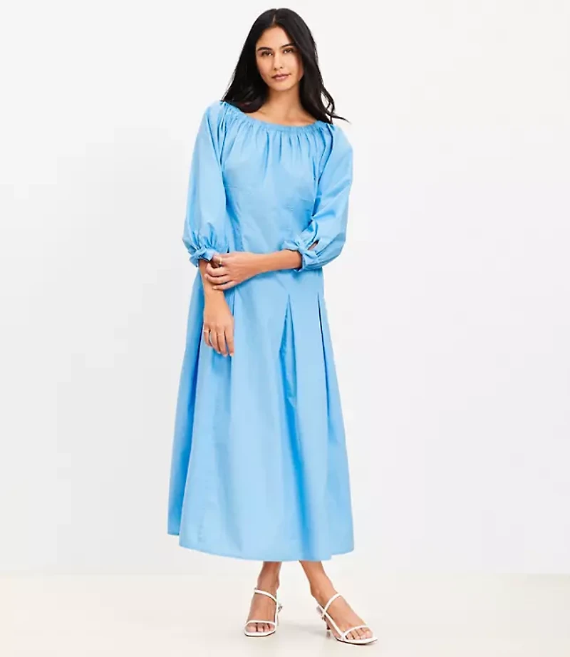Petite Poplin Tie Cuff Midi Dress