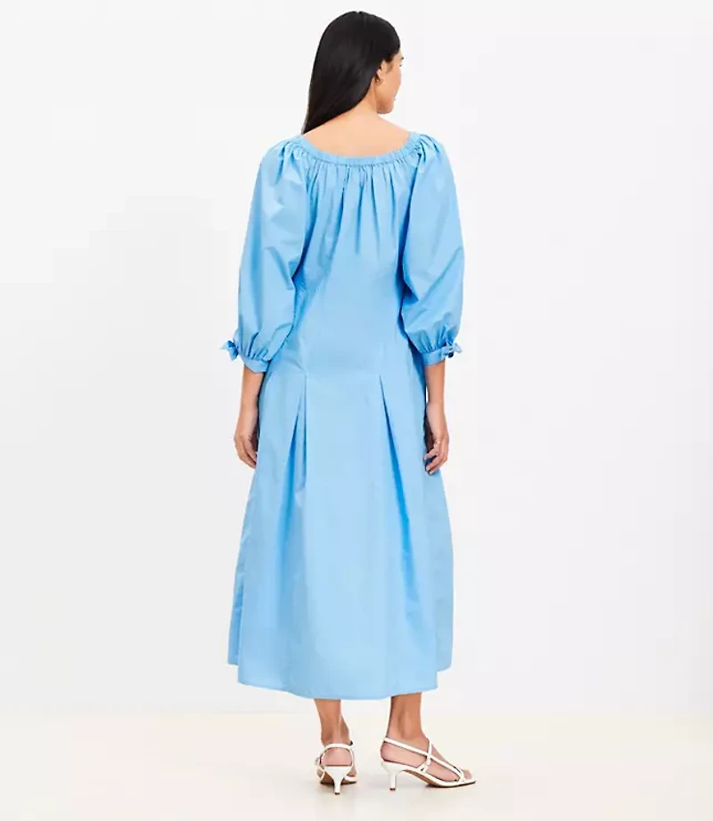 Petite Poplin Tie Cuff Midi Dress