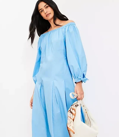Petite Poplin Tie Cuff Midi Dress