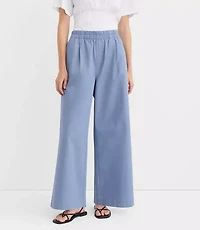 Pleated Pull On Wide Leg Pants Twill