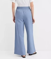 Pleated Pull On Wide Leg Pants Twill