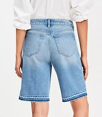 Let Down Hem Denim Bermuda Shorts in Bright Mid Indigo Wash