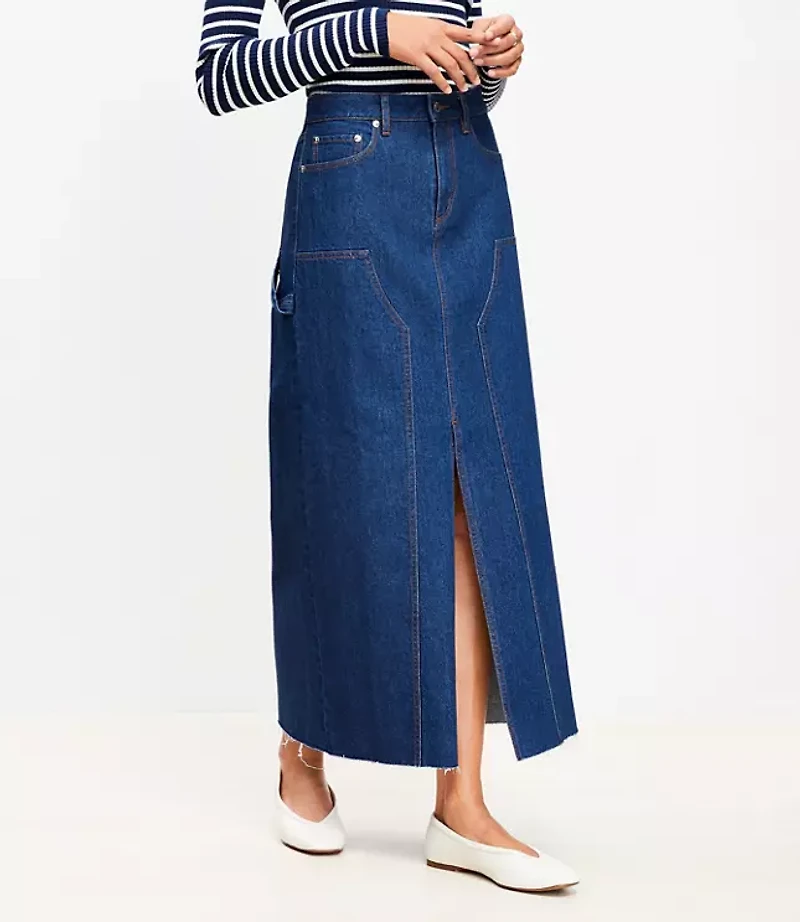 Petite Denim Utility Maxi Skirt