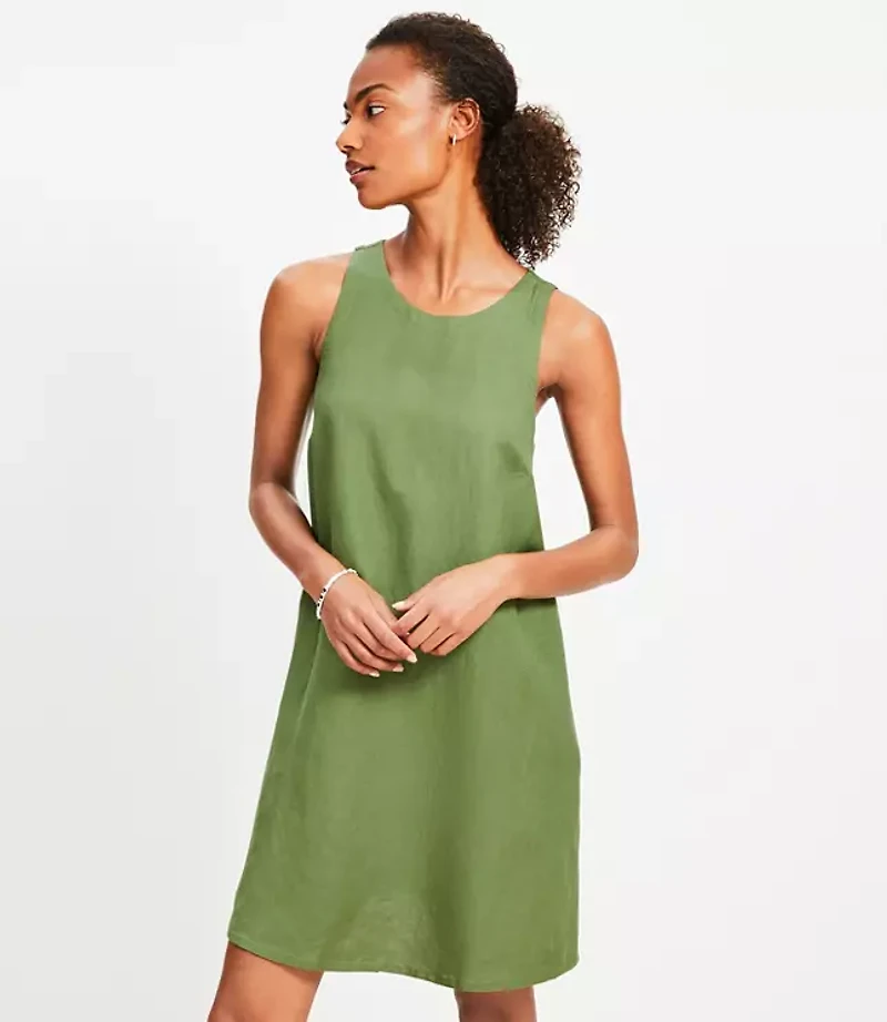 Petite Linen Blend Cutout Back Mini Pocket Dress