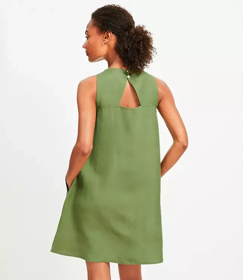 Petite Linen Blend Cutout Back Mini Pocket Dress