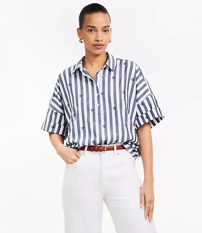Clip Stripe Henley Dolman Everyday Tunic Shirt
