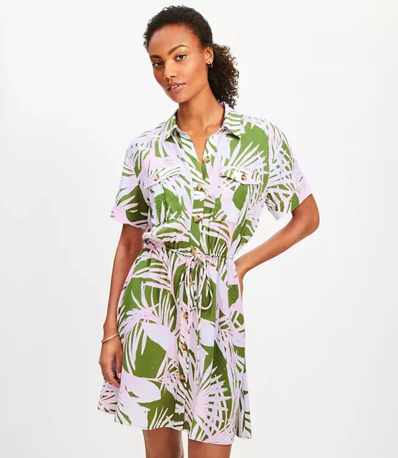 Petite Island Frond Mini Pocket Shirtdress