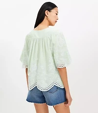 Floral Eyelet V-Neck Blouse