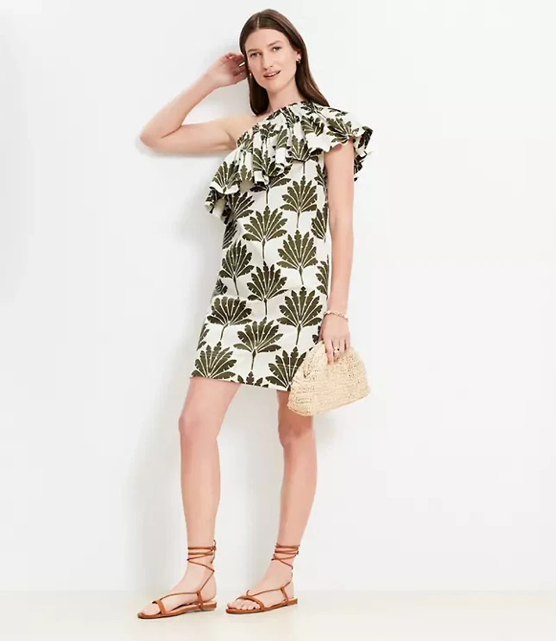 Palm Ruffle One Shoulder Mini Dress