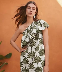 Palm Ruffle One Shoulder Mini Dress