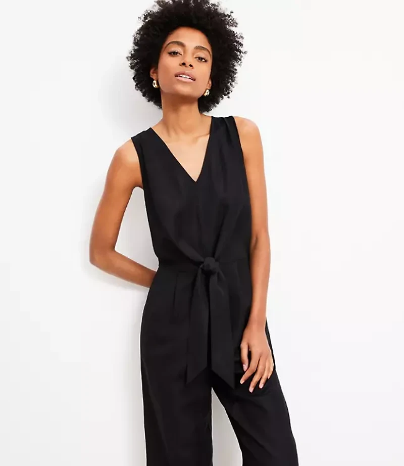 Tie Front Linen Blend Jumpsuit