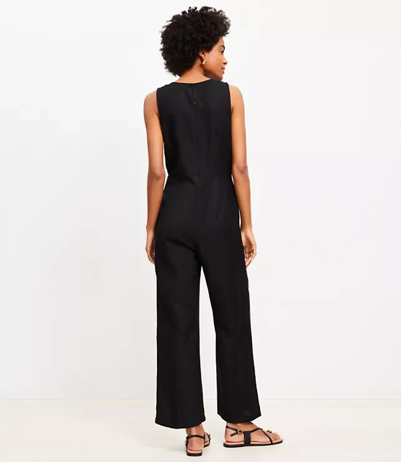 Tie Front Linen Blend Jumpsuit