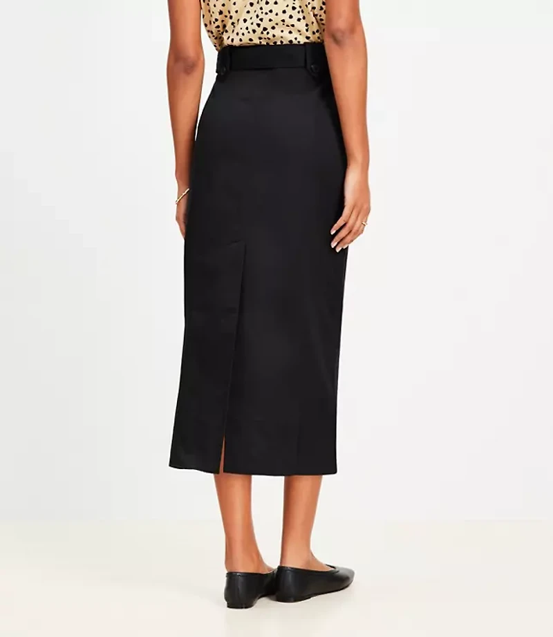 Petite Twill Belted Midi Pocket Skirt