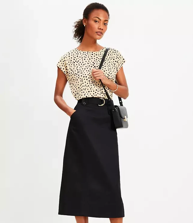 Petite Twill Belted Midi Pocket Skirt