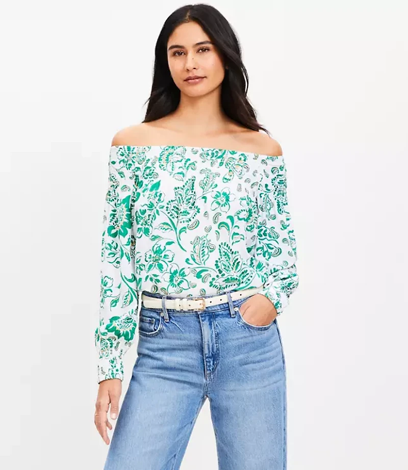 Petite Floral Smocked Off The Shoulder Top