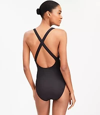 LOFT Beach Ruched Cross Back One Piece Swimsuit