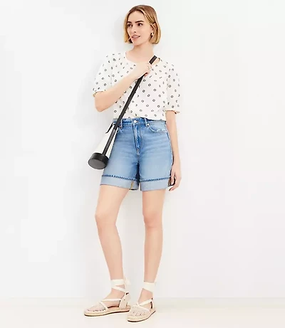 Petite A-Line High Rise Denim Shorts Vintage Light Indigo Wash