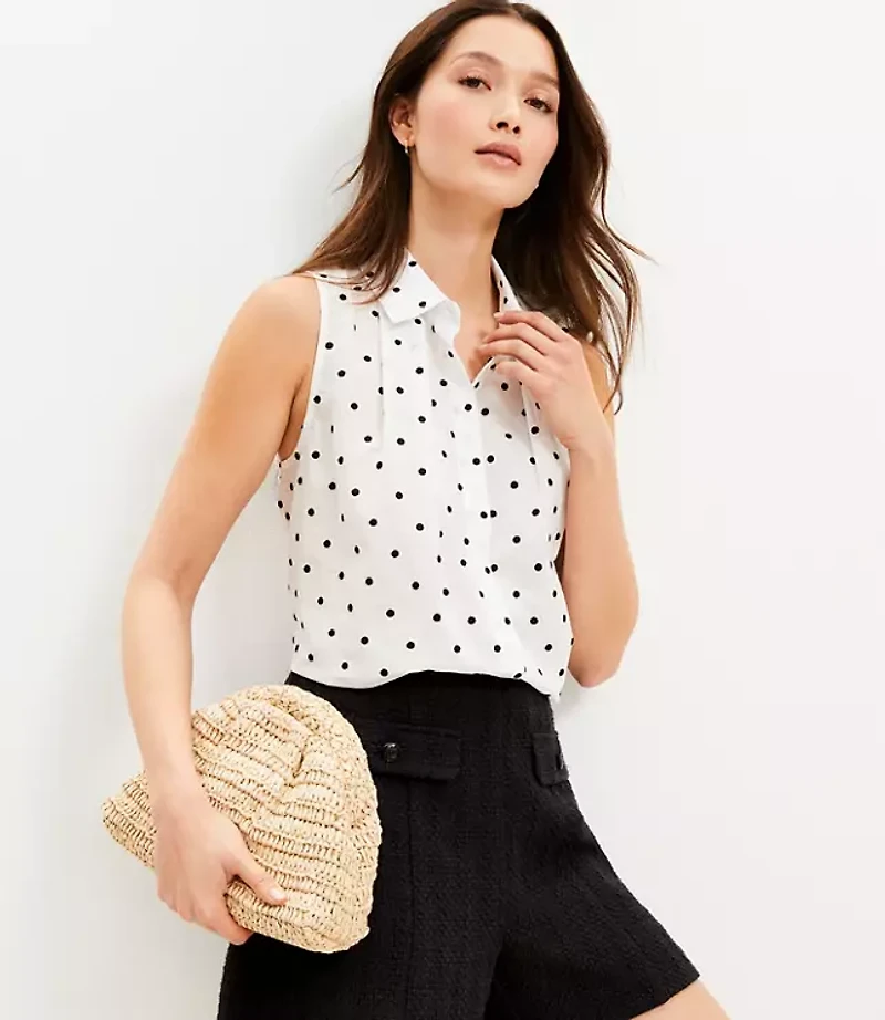Dotted Pleated Sleeveless Shirt