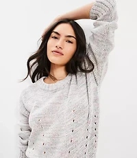 Petite Marled Pointelle Trim Sweater