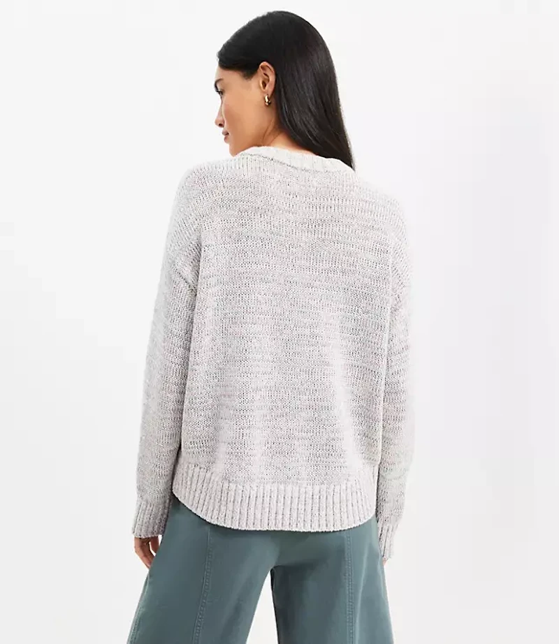 Petite Marled Pointelle Trim Sweater