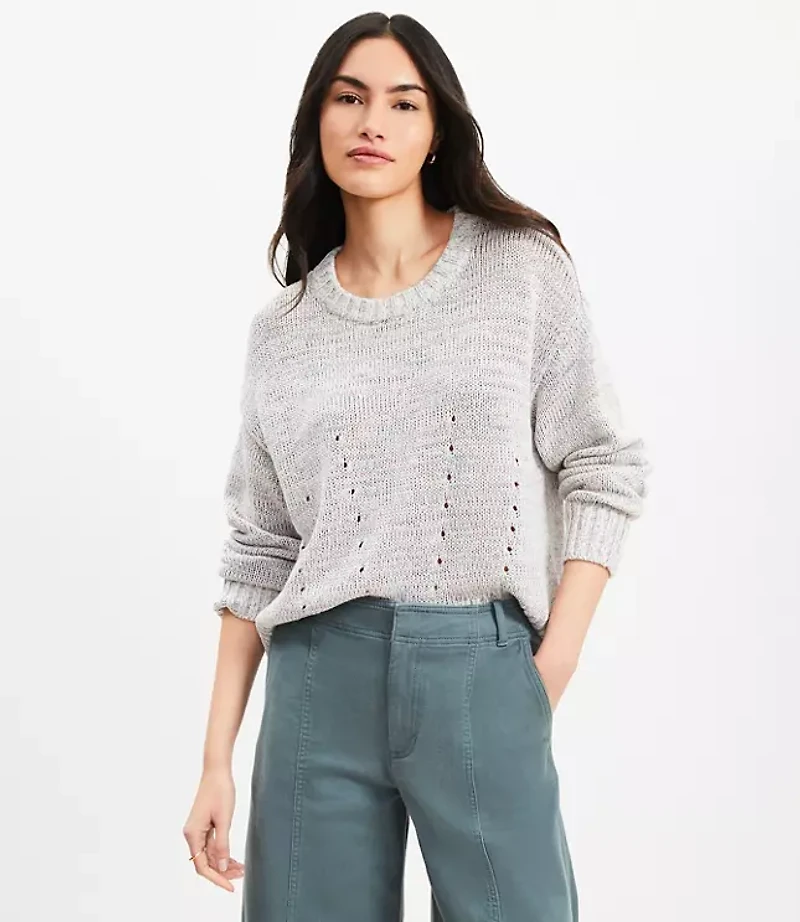 Petite Marled Pointelle Trim Sweater