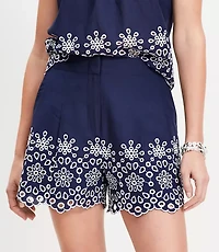 Floral Eyelet Pleated Shorts