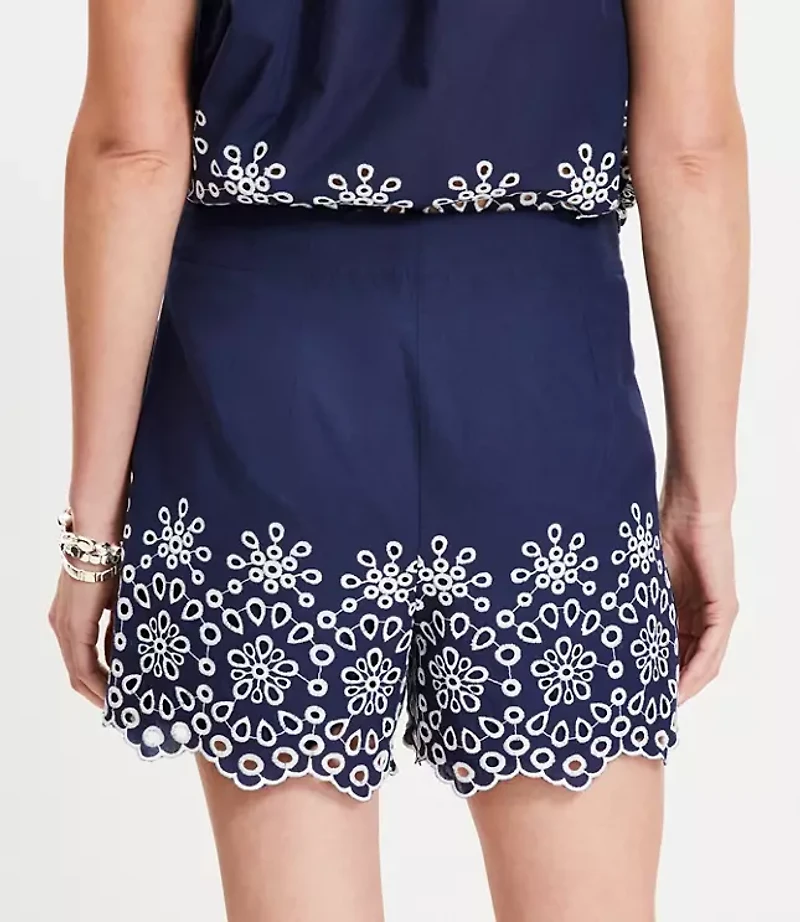 Floral Eyelet Pleated Shorts