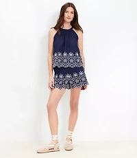 Floral Eyelet Pleated Shorts