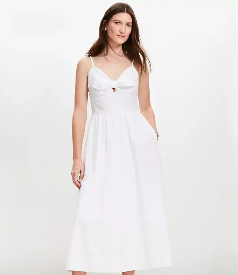 Tie Poplin Midi Pocket Dress