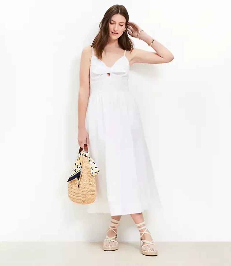 Tie Poplin Midi Pocket Dress