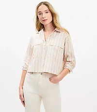 Petite Striped Poplin Wide Sleeve Modern Utility Shirt