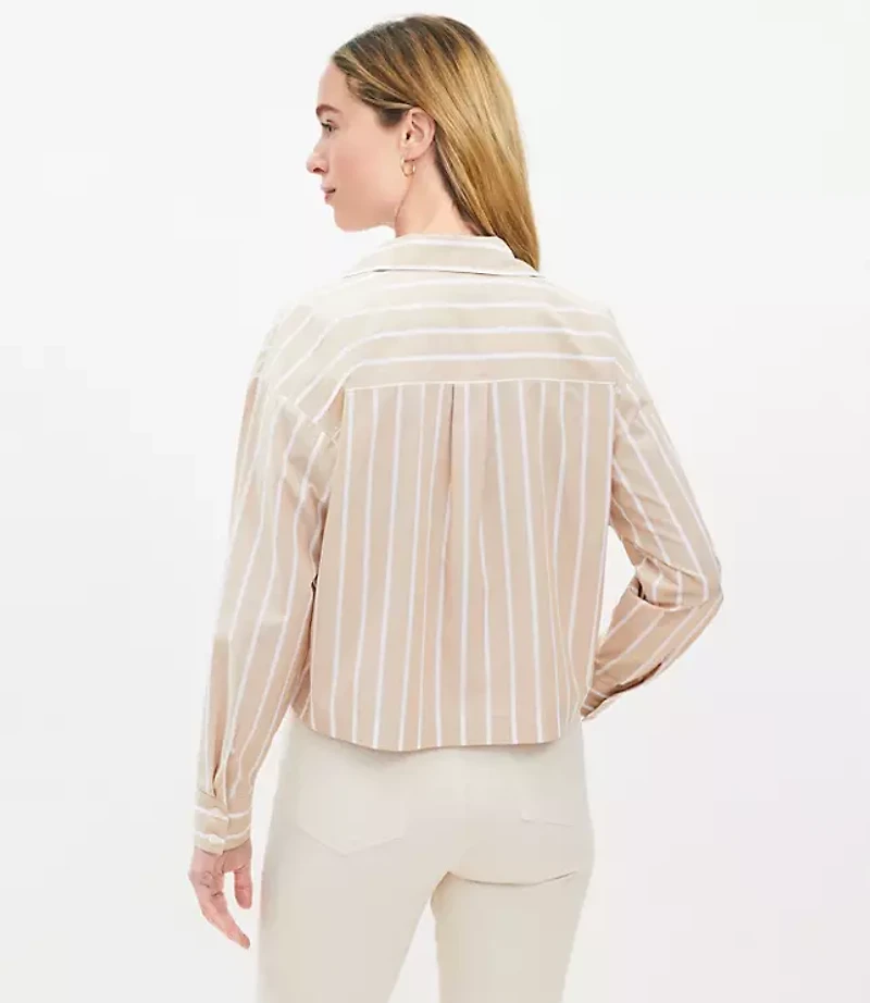 Petite Striped Poplin Wide Sleeve Modern Utility Shirt