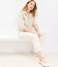 Petite Striped Poplin Wide Sleeve Modern Utility Shirt