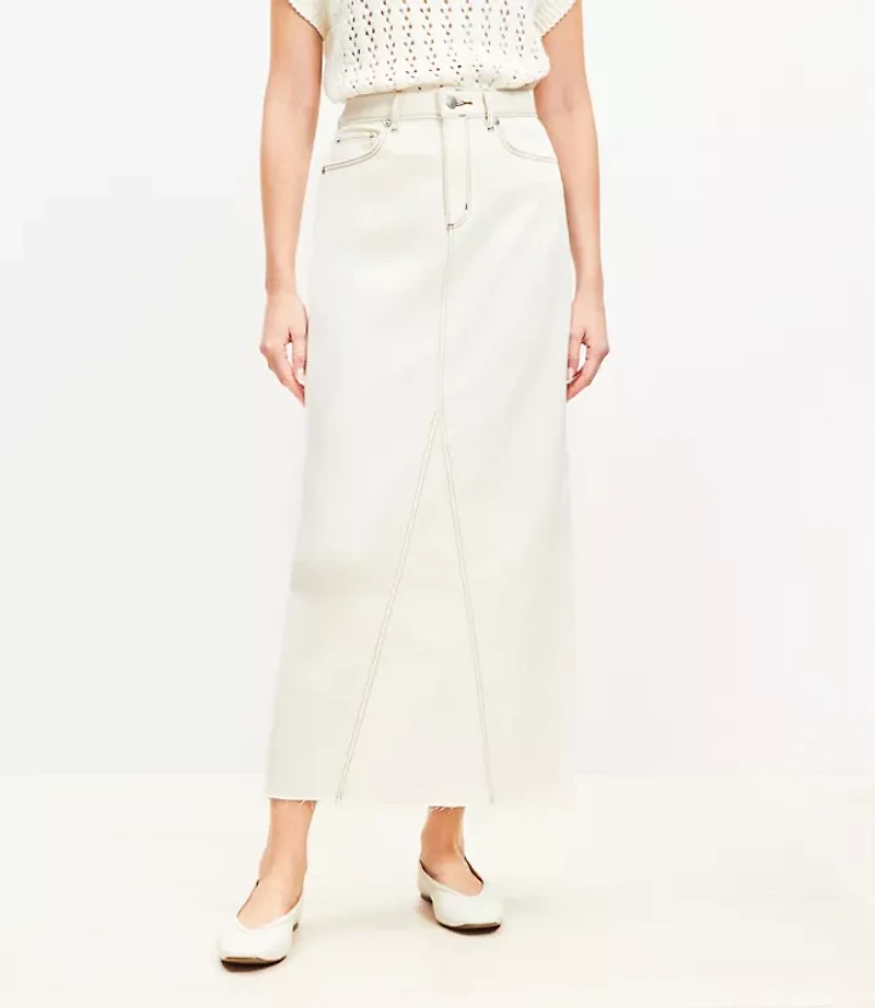 Denim Maxi Skirt in Ecru