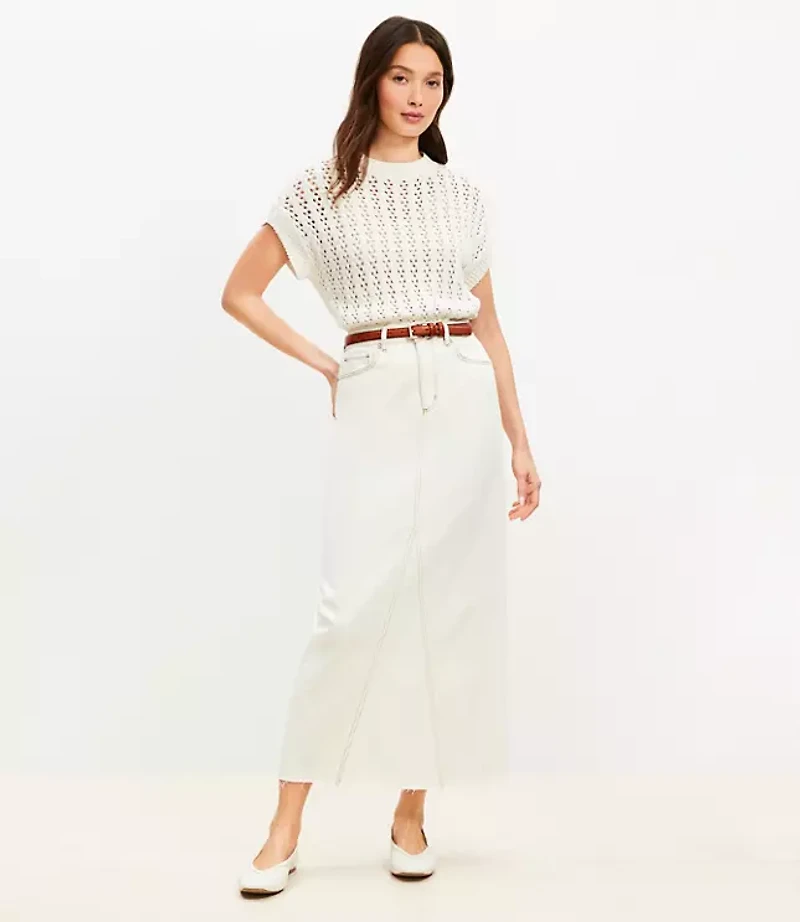 Denim Maxi Skirt in Ecru