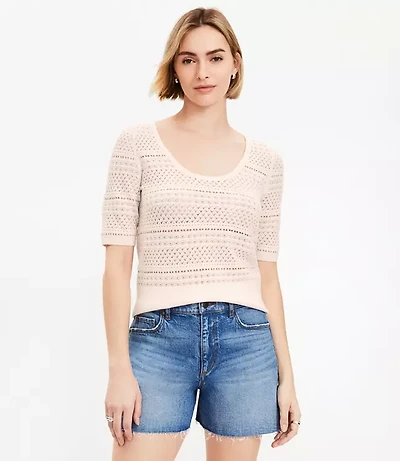Pointelle Scoop Neck Sweater Tee