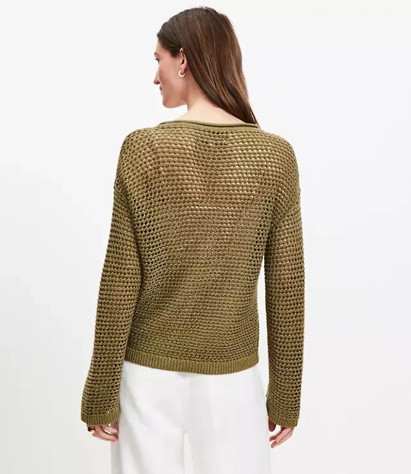 Mesh Wide Sleeve Boatneck Sweater