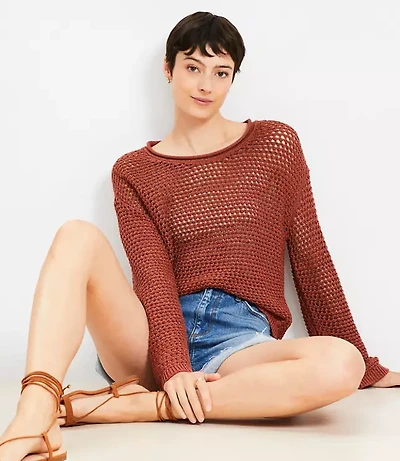 Mesh Wide Sleeve Boatneck Sweater