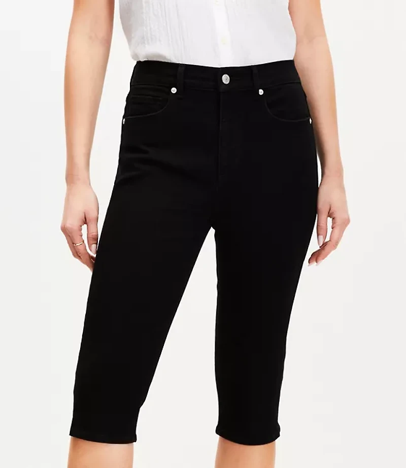 High Rise Denim Capri Pants in Washed Black