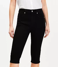 High Rise Denim Capri Pants in Washed Black