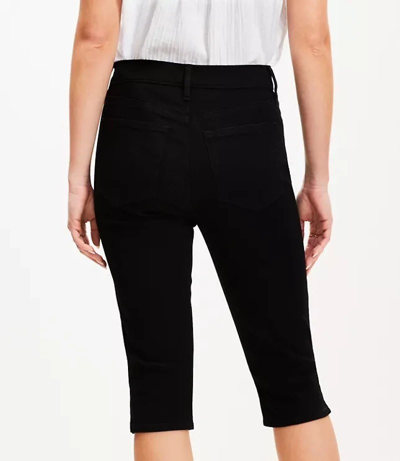 High Rise Denim Capri Pants in Washed Black