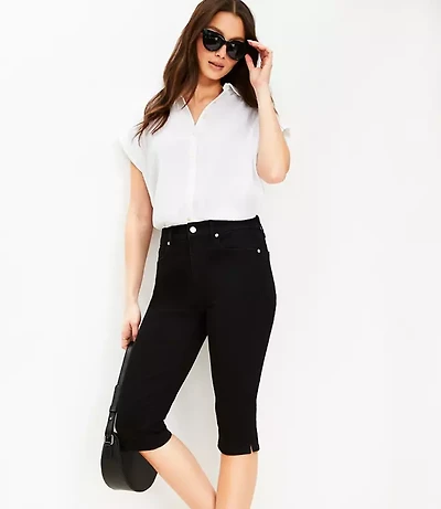 High Rise Denim Capri Pants Washed Black