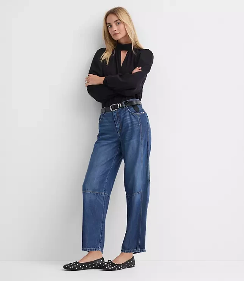 High Rise Barrel Jeans Dark Wash