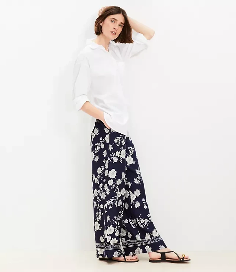 Tall Fluid Pull On Wide Leg Pants in Floral