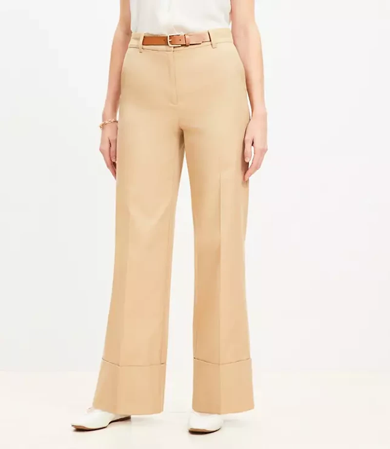 Petite Faux Leather Belted Stovepipe Pants Twill