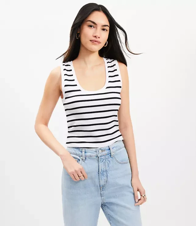 Petite Stripe Perfect Ribbed Scoop Neck Tank Top