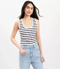 Petite Stripe Perfect Ribbed Scoop Neck Tank Top