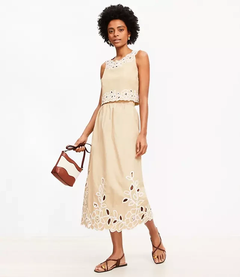Petite Floral Eyelet Poplin Midi Skirt