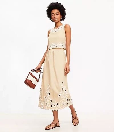 Petite Floral Eyelet Poplin Midi Skirt